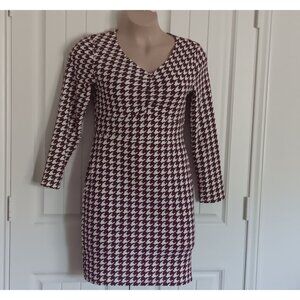 Houndstooth Long Sleeve V-Neck Dress 0XL